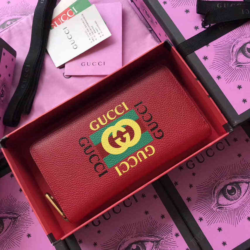 Gucci古驰 Coco Capitan Logo Zippy 字母印花拉链钱包 496317