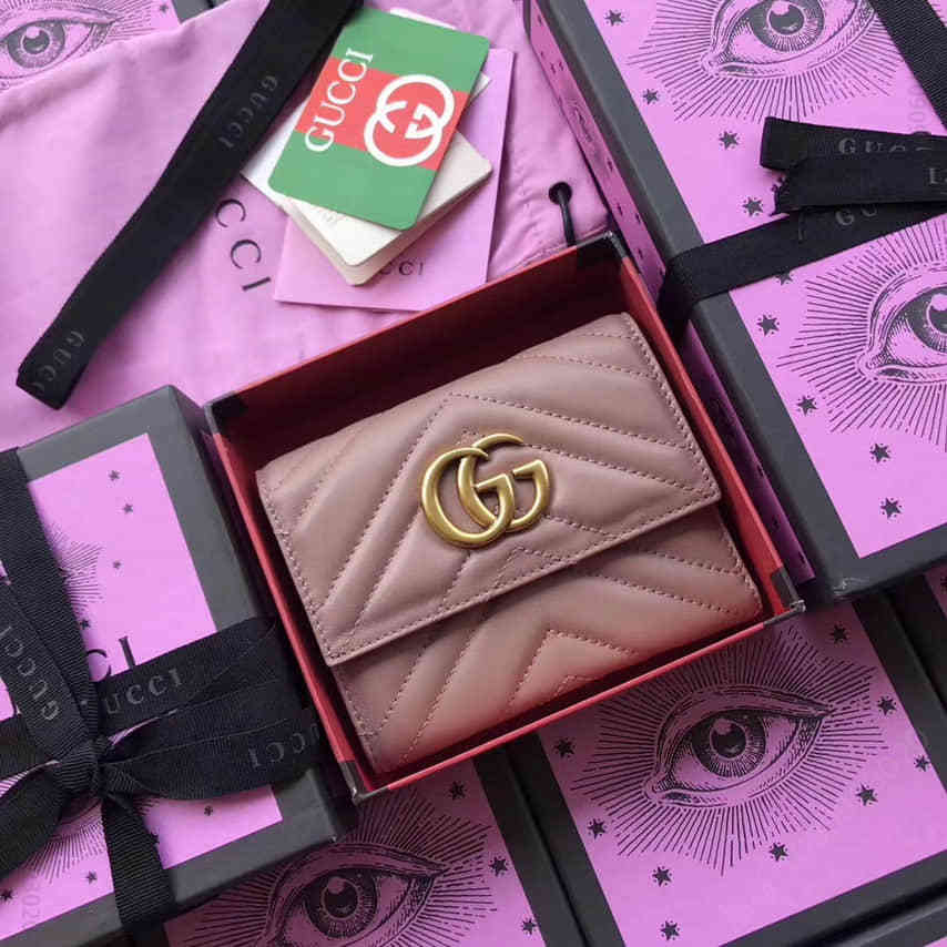 Gucci古驰 GG Marmont 波浪纹三折短款钱包短夹 474802