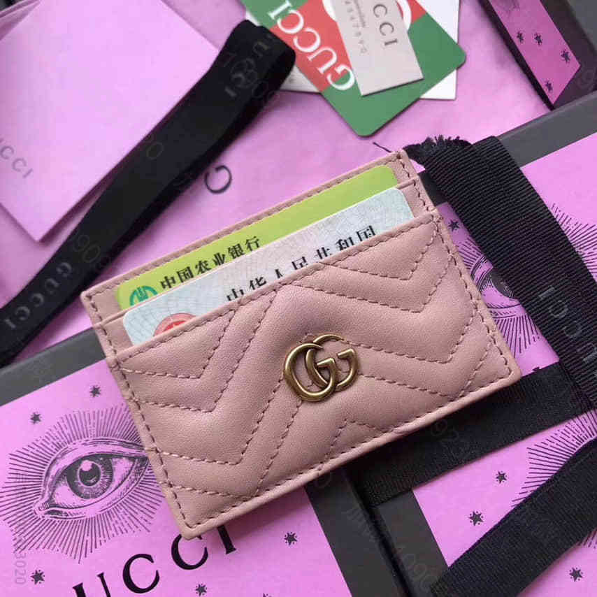 Gucci古驰 GG marmont小卡包 443127裸粉色全皮