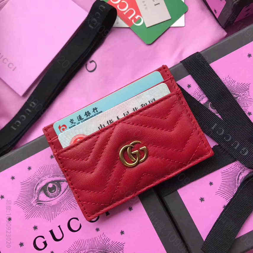 Gucci古驰 GG marmont小卡包 443127大红色全皮
