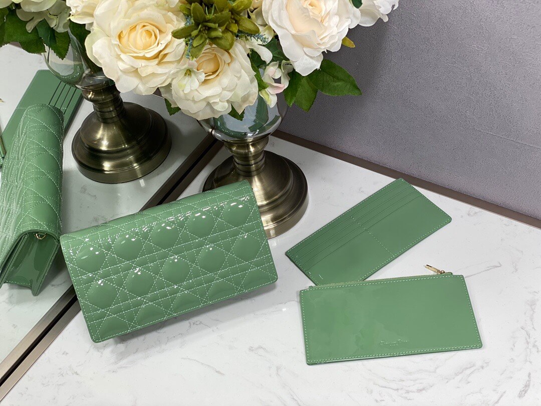 迪奥 Lady Dior 漆皮 经典三合一链条包 抹茶绿