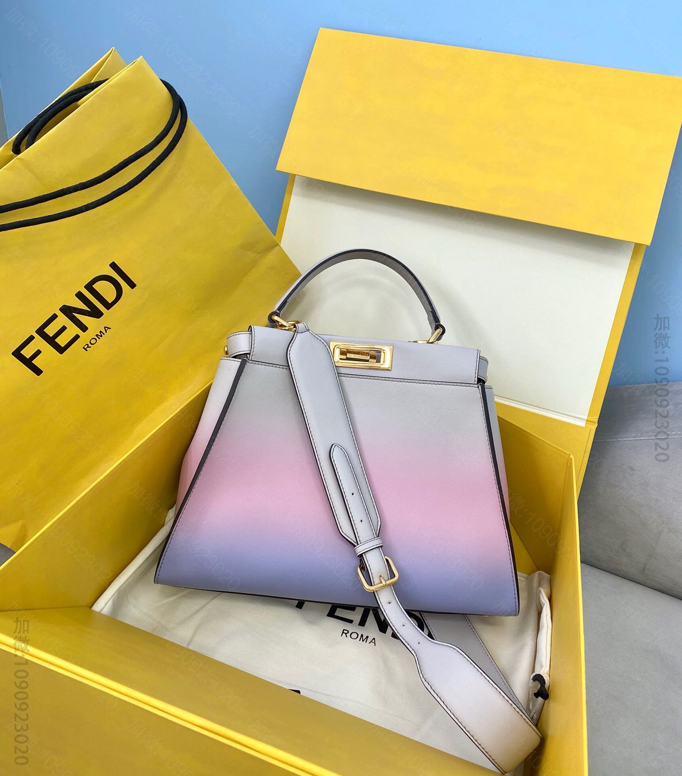 FENDI芬迪进口小牛皮渐变色PEEKABOO手袋8282M