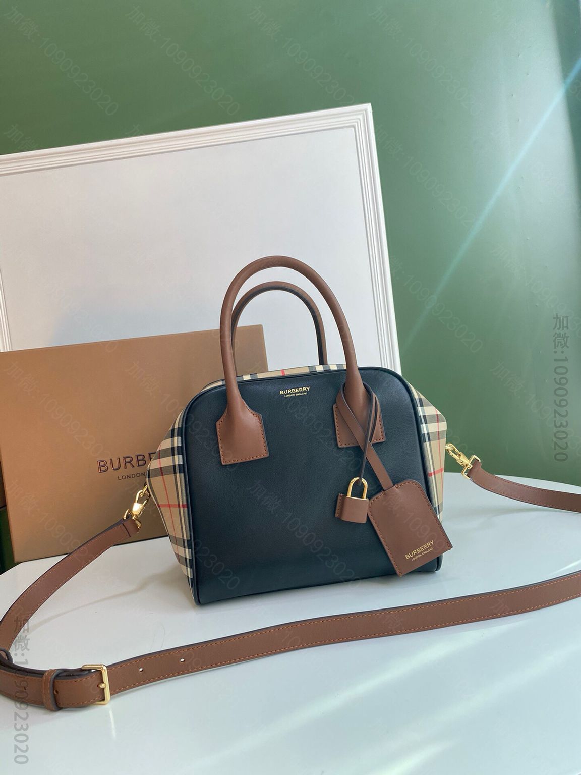 Burberry巴宝莉Vintage 复古格纹裁片Cube - 立方包保龄球...
