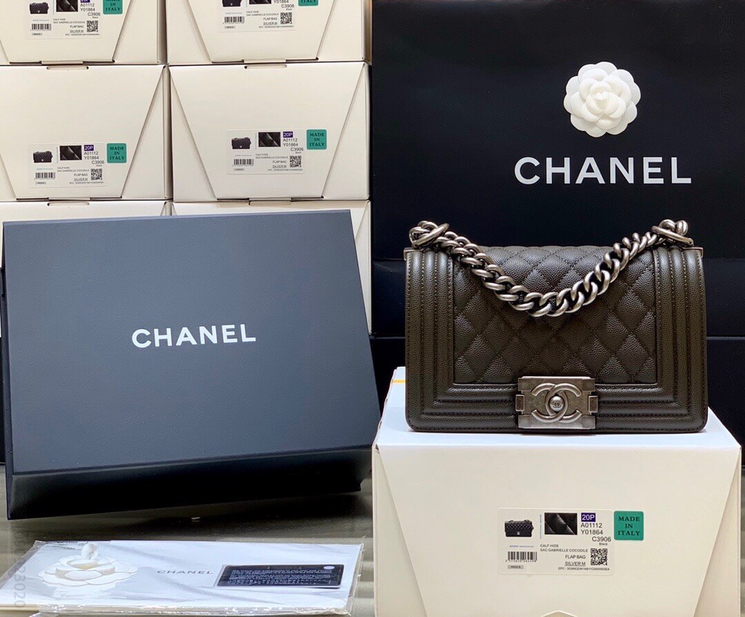 Chanel/香奈儿 欧洲原厂Haas正品牛皮Leboy20斜挎包 A67085军绿色