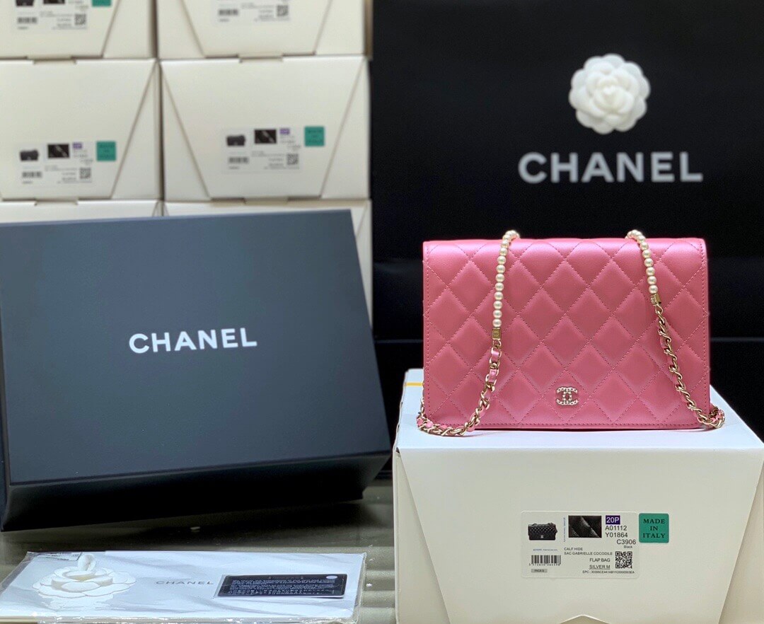 Chanel/香奈儿 2023限量版珍珠链条woc发财包 A84277粉色