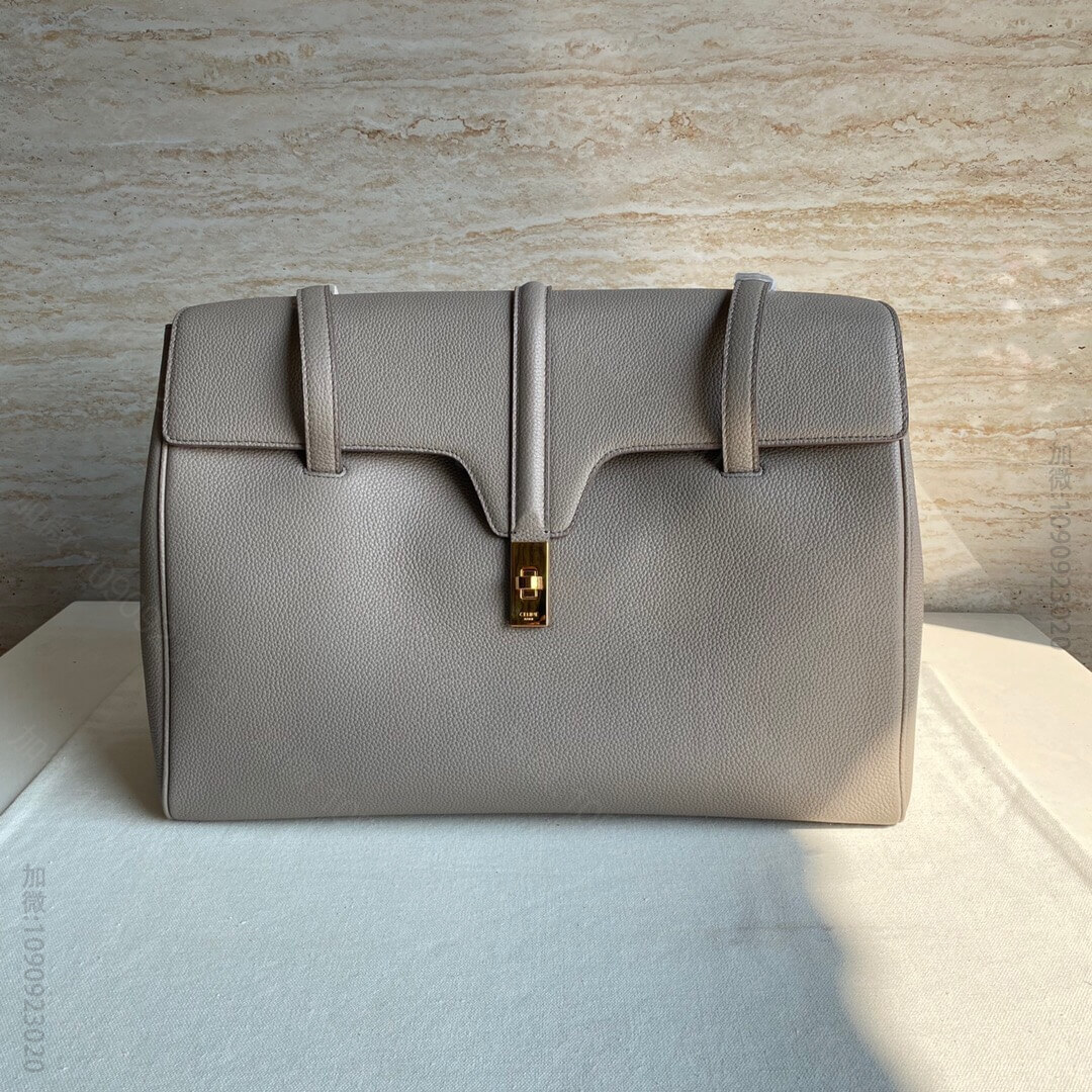 Celine/赛琳 16 大号柔软粒面牛皮革柔软手袋 194043灰色