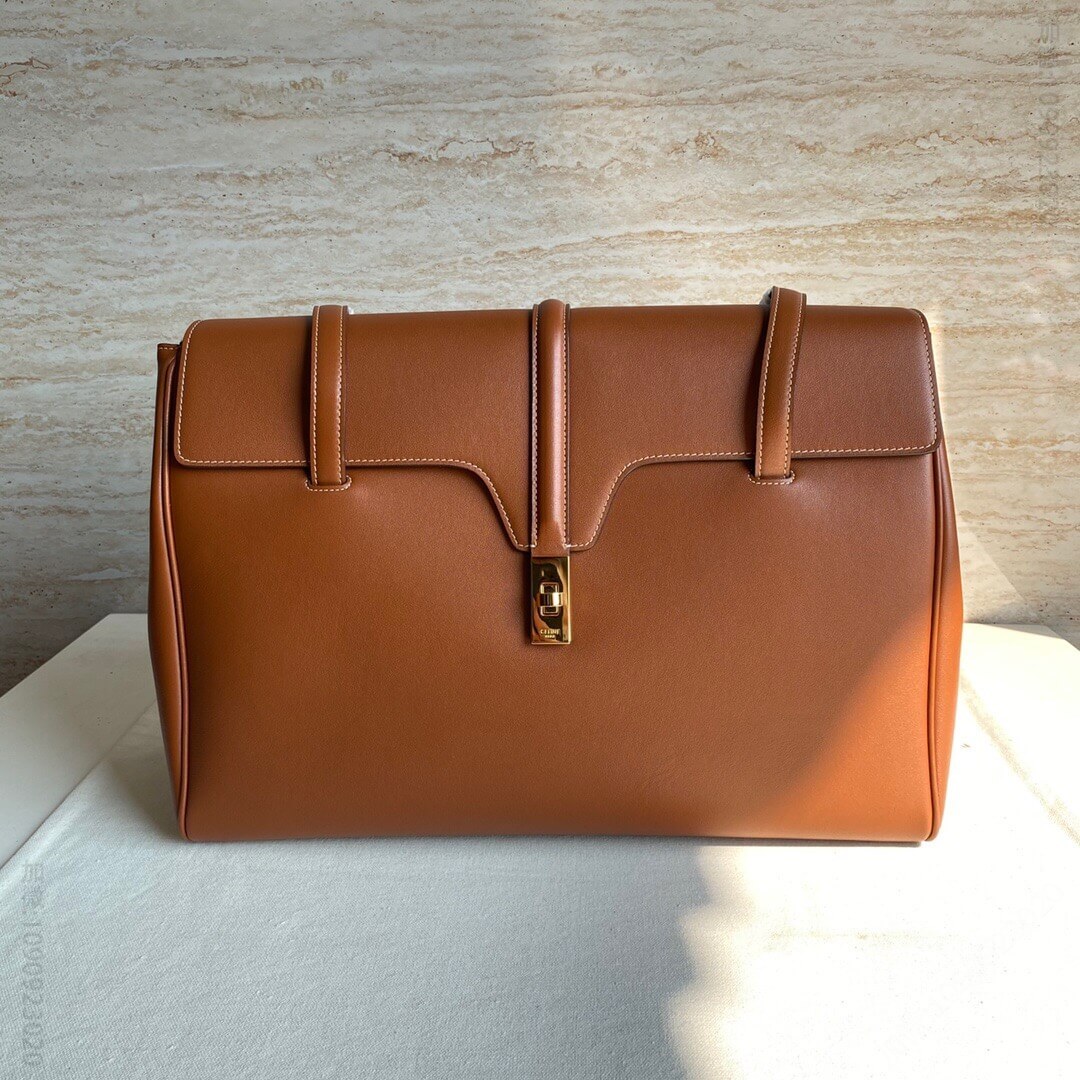 Celine/赛琳 16 大号柔软粒面牛皮革柔软手袋 194043黄褐色