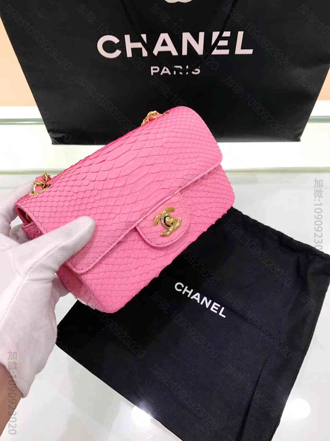 CHANEl/香奈儿cf mini 20蟒蛇皮 粉色