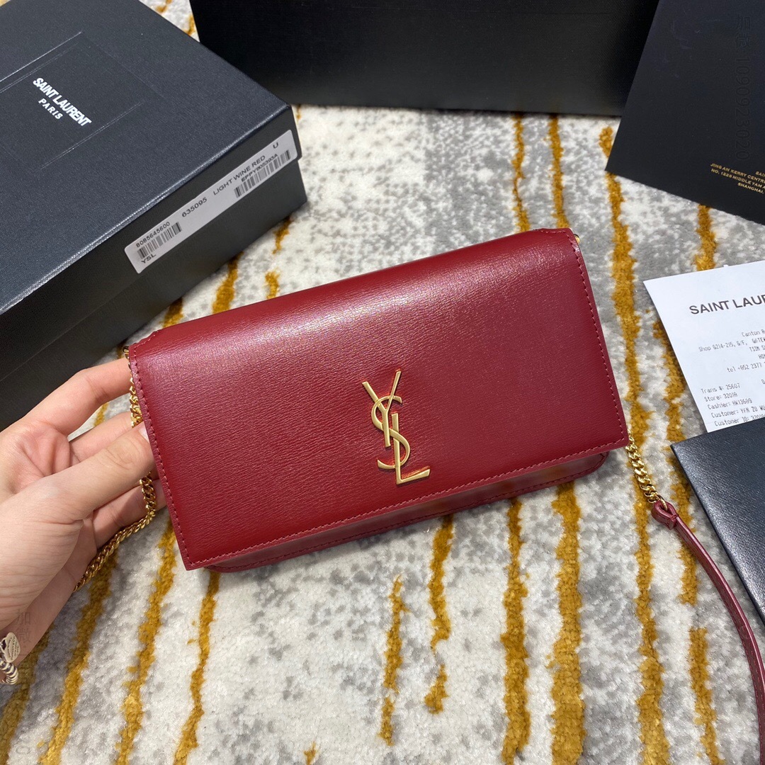 【原厂皮】YSL/圣罗兰 Phone Holder 前翻盖手机包 635095酒红