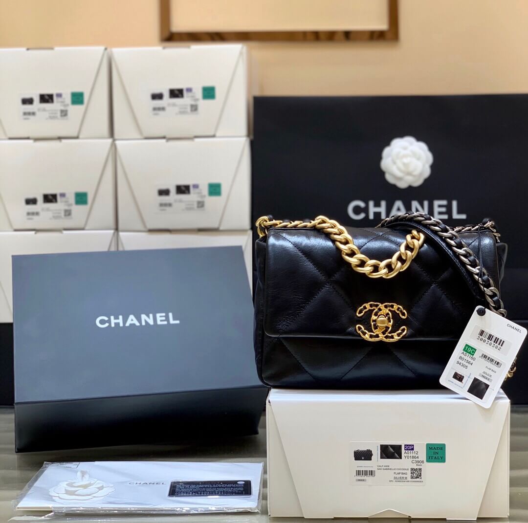 Chanel香奈儿 全新至尊版本原厂GR山羊皮19 bag AS1160黑色