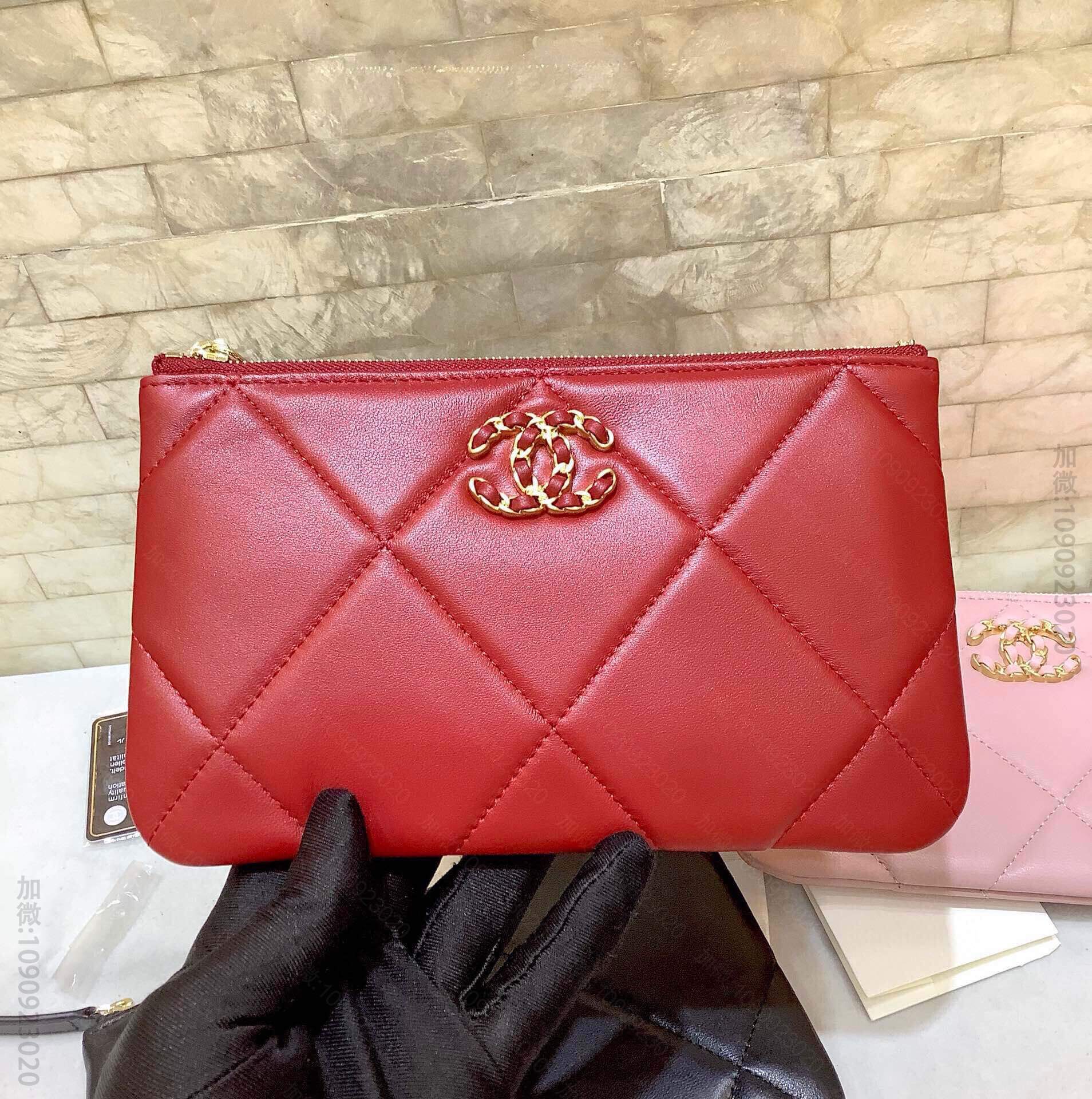 Chanel香奈儿 20新款 19系列小羊皮大格手包 手机包 AP1059红...