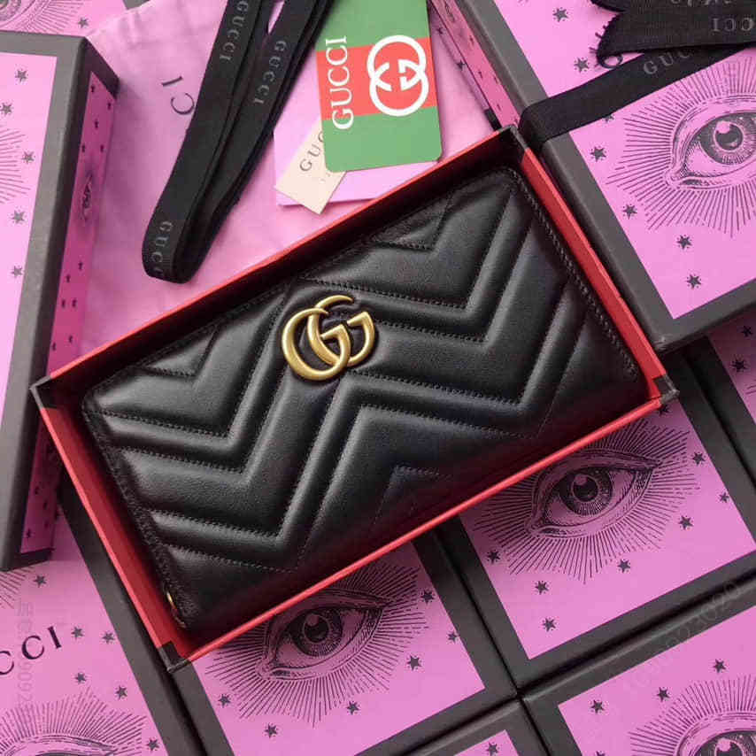 Gucci古驰/大号16个卡位 眼睛新包装 GG marmont 474814黑全皮