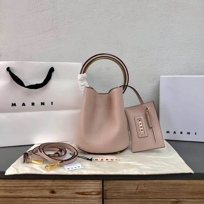 玛尼女士水桶包 MARNI/玛尼 裸粉色圆环桶包 