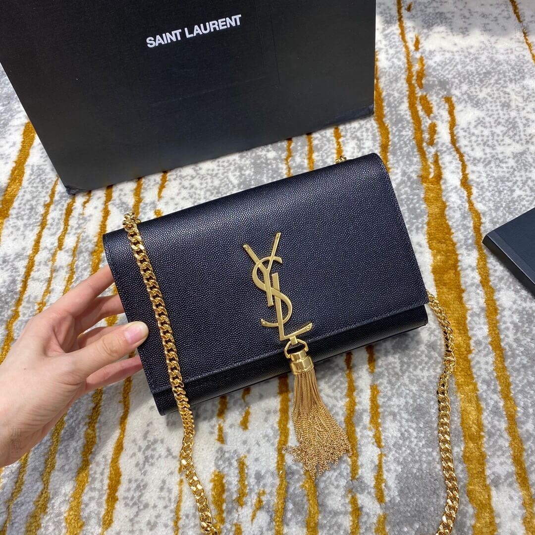 圣罗兰 Saint Laurent YSL KATE 20 流苏链条包 474366黑色鱼子酱金扣