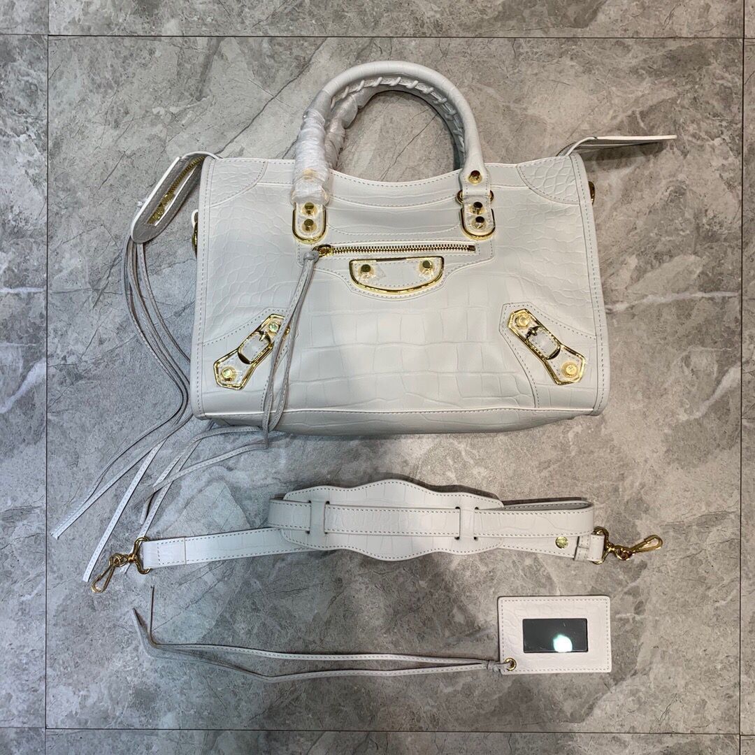原单巴黎世家女士手提包 巴黎世家女士手提包 Balenciaga巴黎世家原版鳄鱼纹牛皮配金边机车包669F 