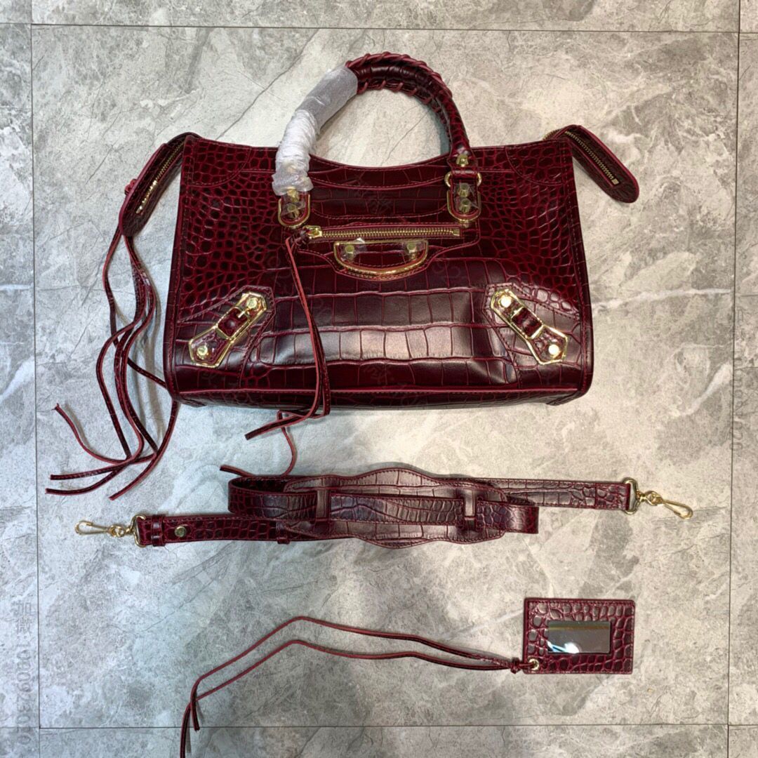 Balenciaga巴黎世家原版鳄鱼纹牛皮配金边机车包669