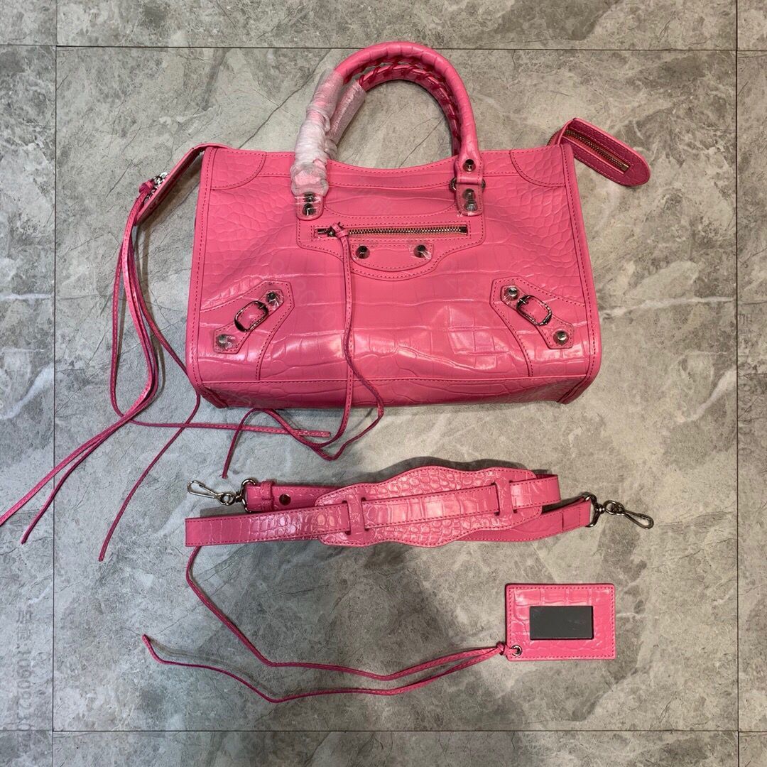 Balenciaga巴黎世家原版鳄鱼纹牛皮配银钉机车包669