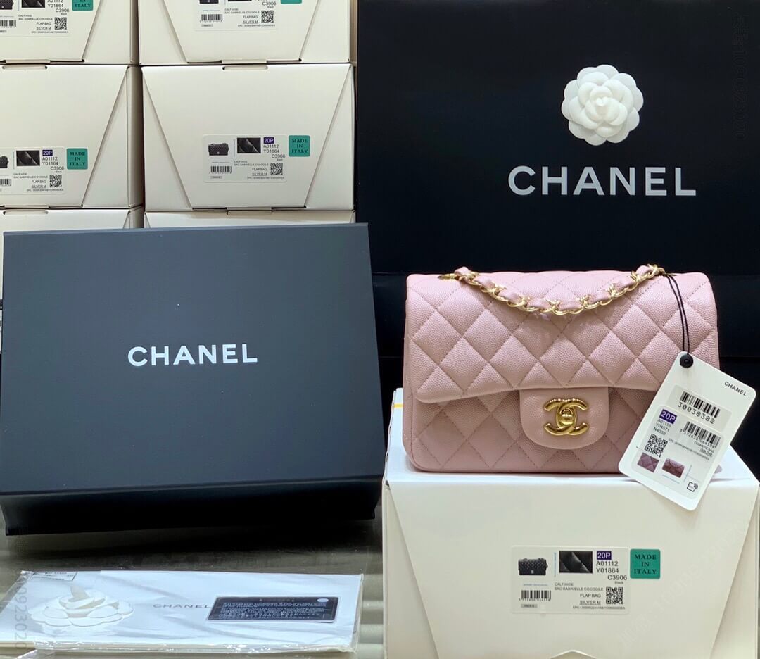 Chanel香奈儿 CF大Mini20CM粉色小球牛皮单肩斜跨包 A01116