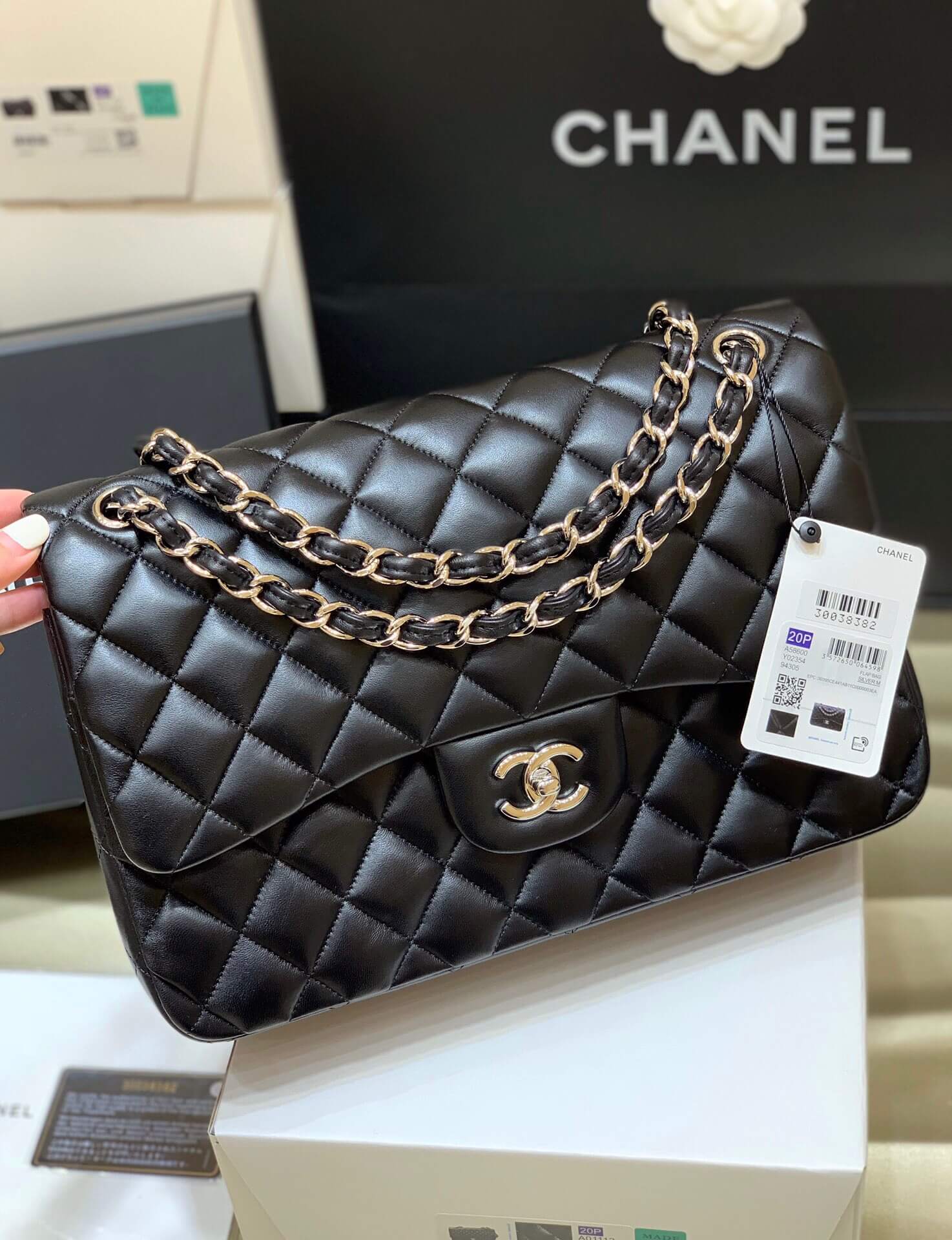 Chanel香奈儿 CF 30CM Classic flap bag A58600黑色银扣