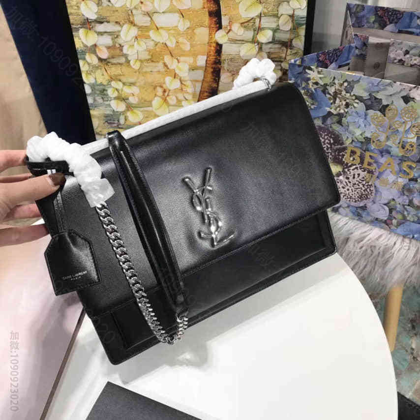 圣罗兰/ysl SUNSET大号黑色真皮包 498779