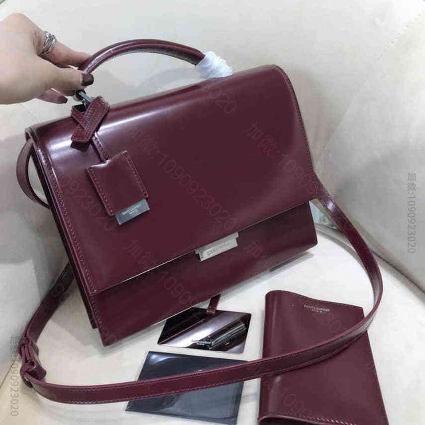 圣罗兰/ysl 中号BABYLONE暗红色真皮顶部提手包 484504