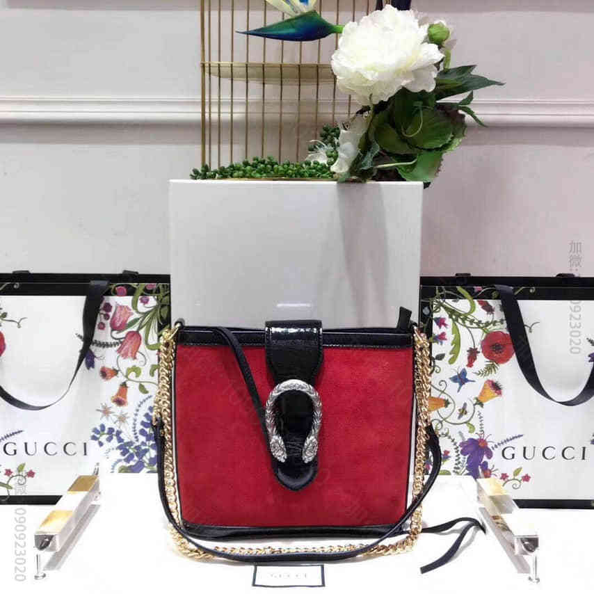 Gucci古驰/复古双G印花磁头链条包 水桶包单肩包 499622
