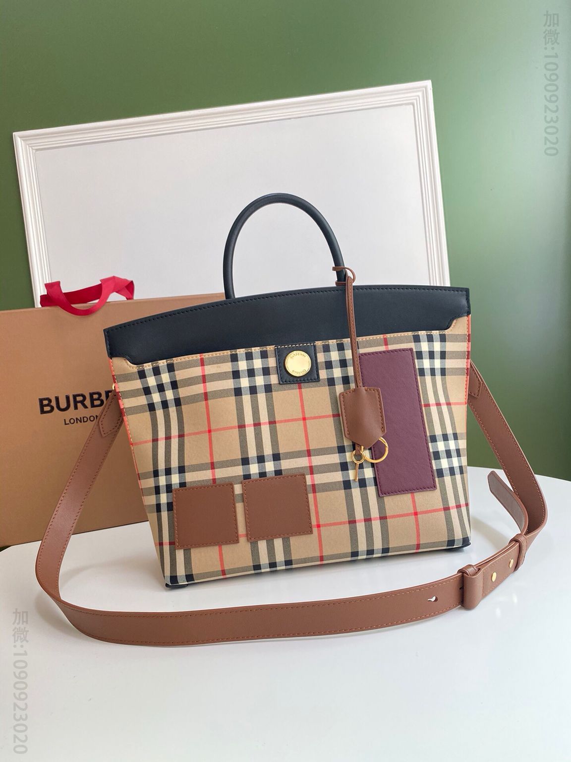 Burberry巴宝莉双色皮革典藏 Vintage 复古格纹Society - 赛尔迪手袋
