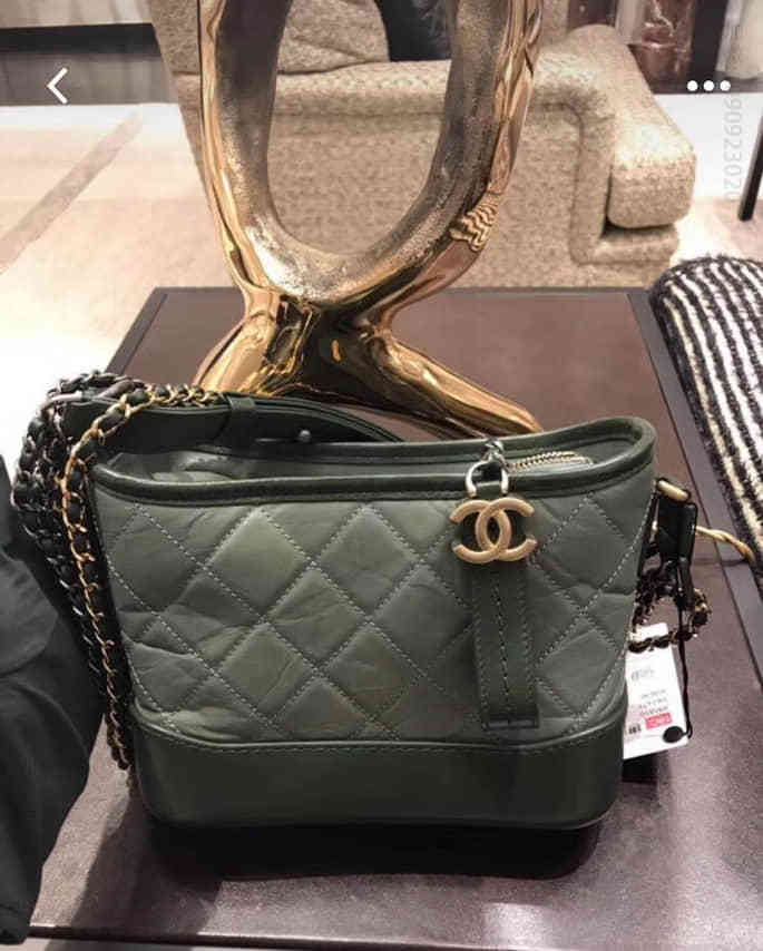 CHANEL香奈儿 抹茶绿牛皮 Gabrielle 流浪包小号 菱格 链条包