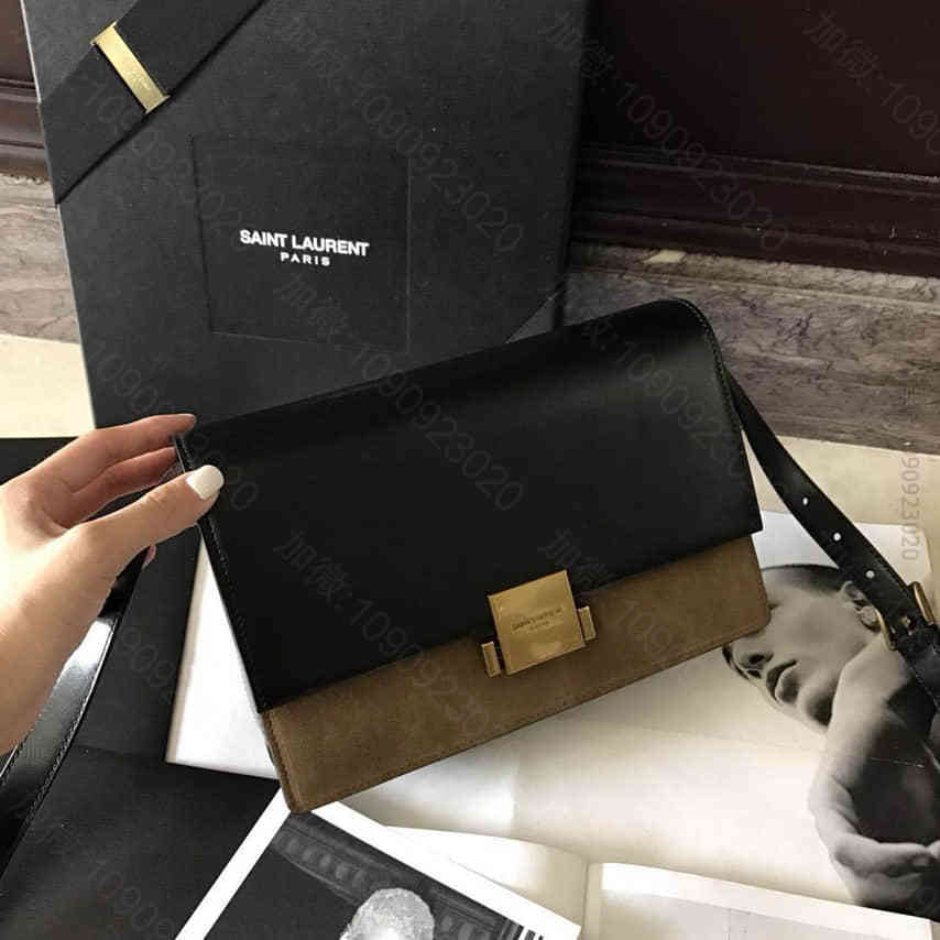 YSL/圣罗兰 光面牙签纹牛皮拼鹿皮磨砂皮MEDIUM斜挎女包 462044...