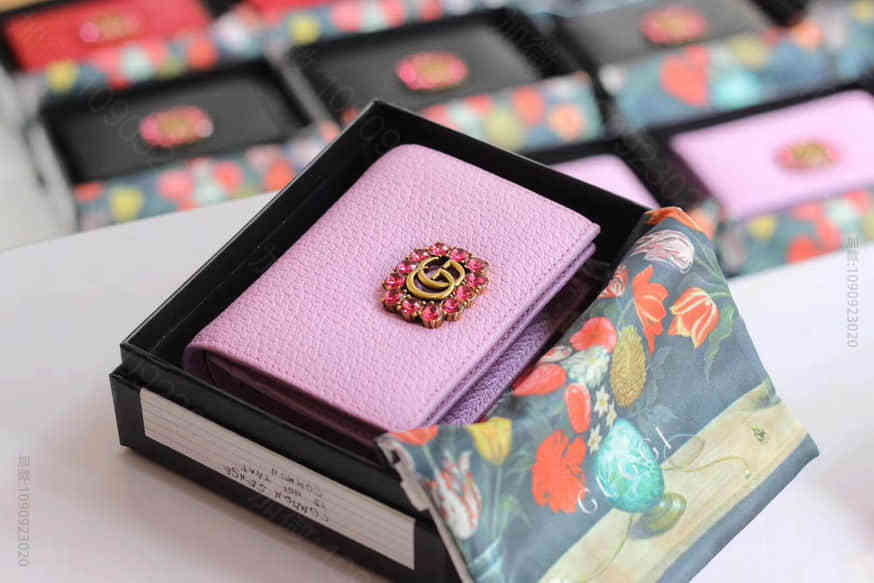 Gucci古驰/红色水晶粉色全皮卡片夹 499783