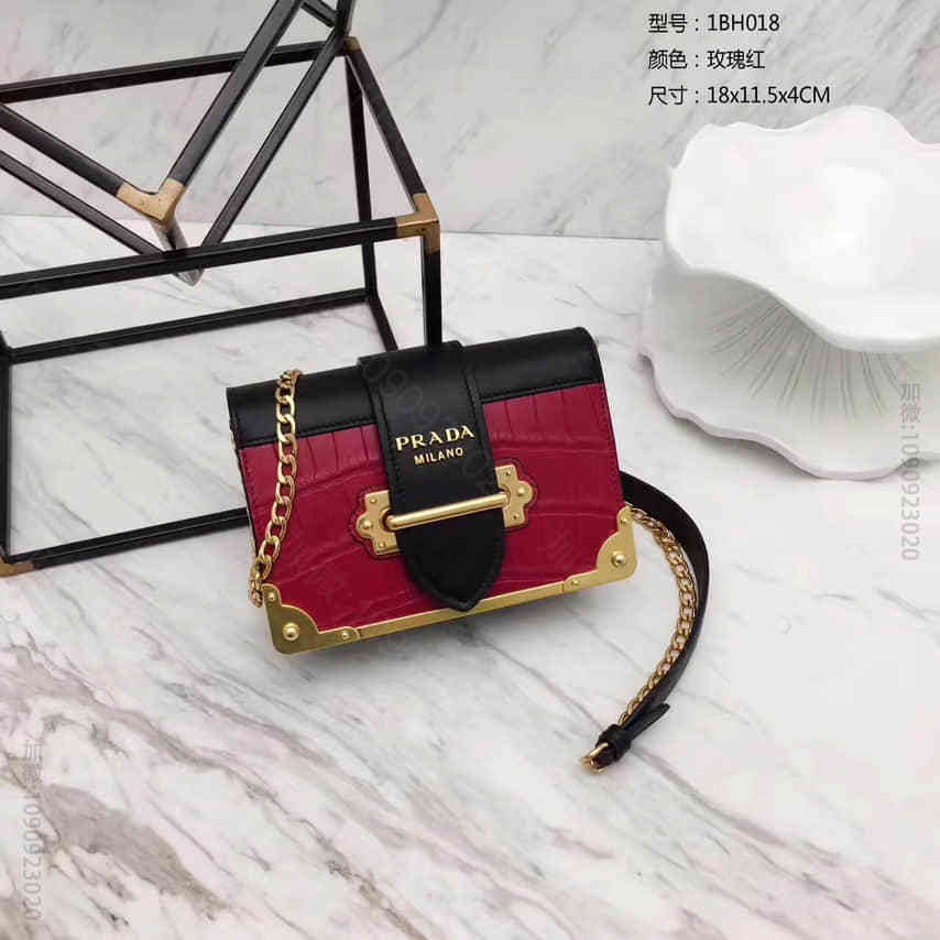 P62778_普拉达斜跨包 普拉达PRADA 进口鳄鱼皮cahier单肩包 1BH018F 普拉达女包