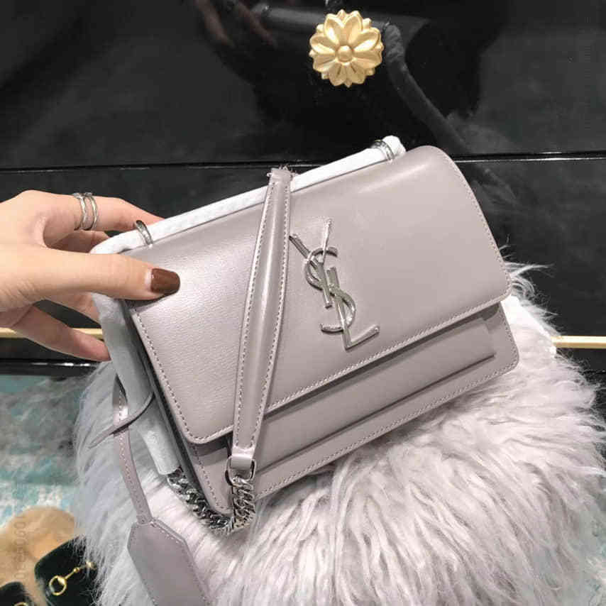 SLP /YSL/圣罗兰 王子文郑秀文同款牛皮牙签纹日落包 441972灰色