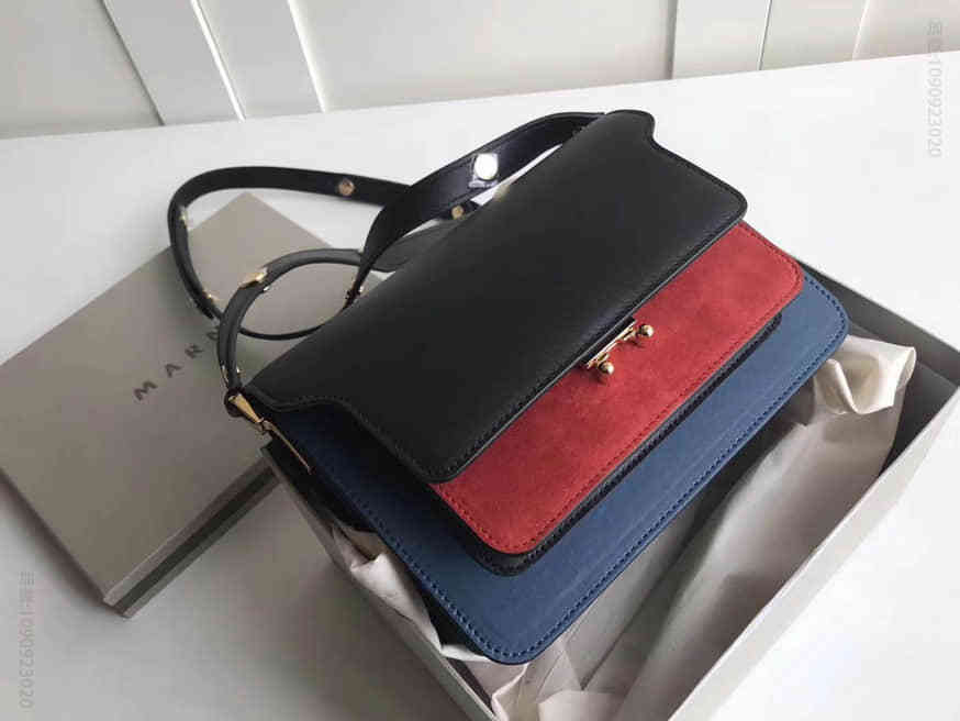 Marni trunk新色中号多色拼接牛皮风琴包