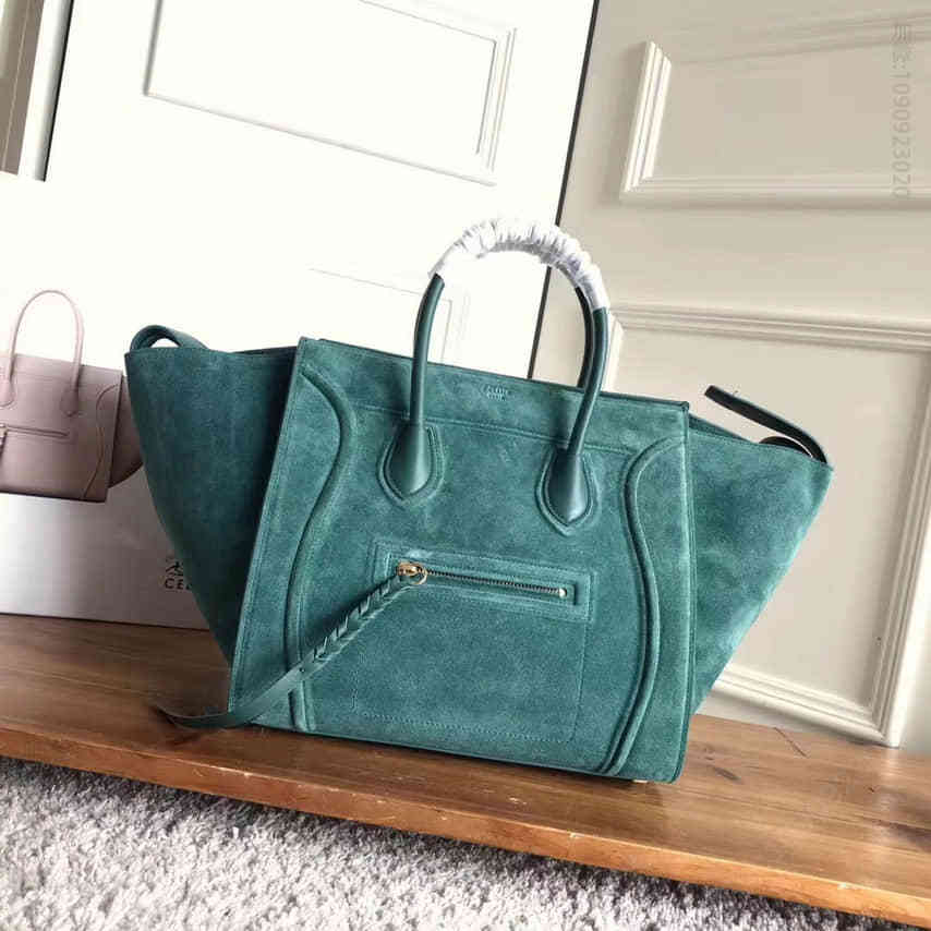 Celine Phantom麂皮拼牛皮幻影蝙蝠包