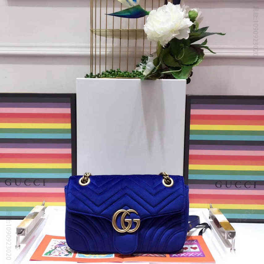 Gucci古驰 女士 时尚绒面单肩斜挎包 443497蓝色