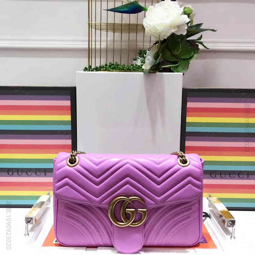 Gucci古驰 意大利代购复古双G扣缝线链条包女士单肩手提包袋大号44349...