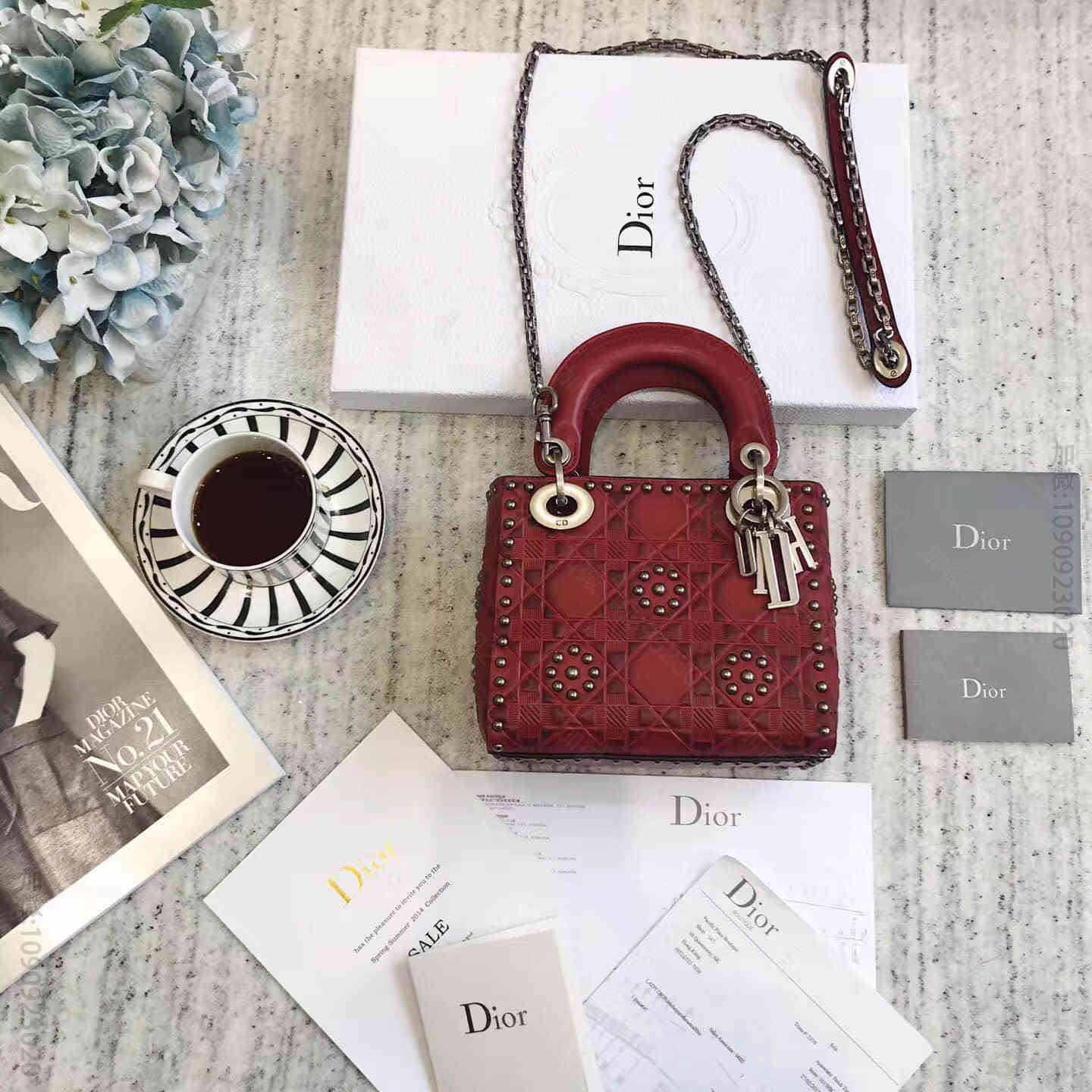 D63571_Dior/迪奥 18早春Lady Dior mini铆钉 长logo戴妃包 迪奥手提女包