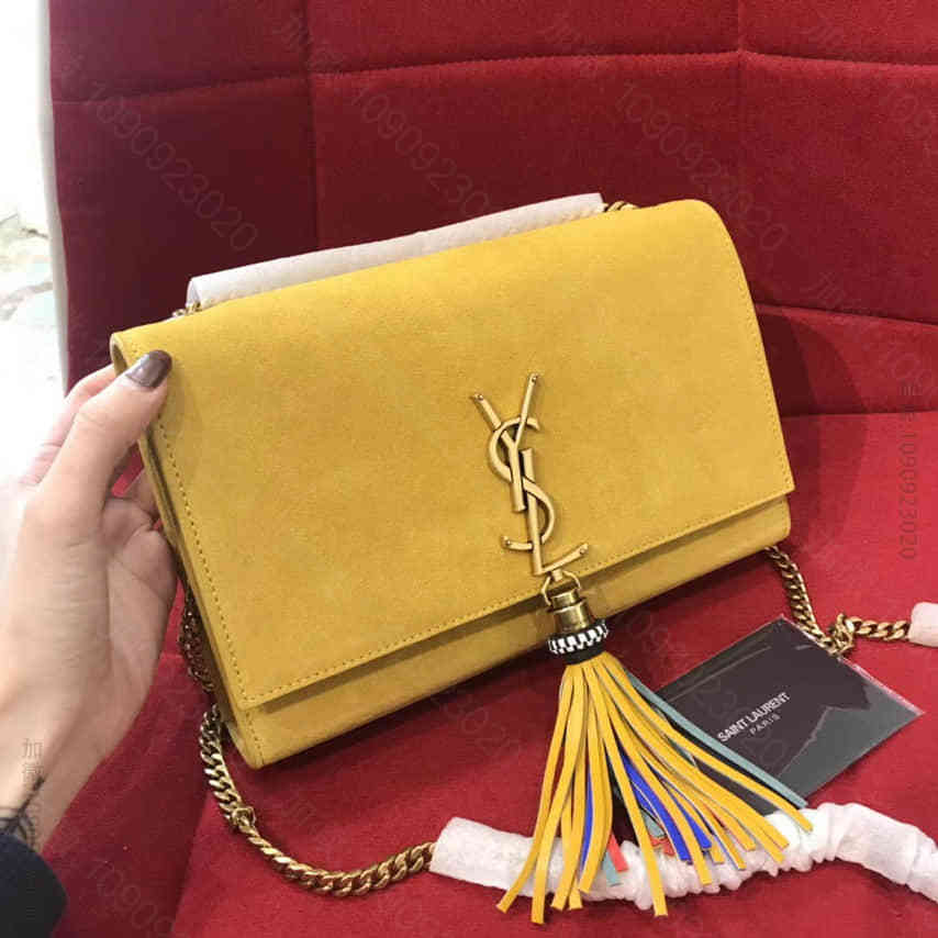 圣罗兰YSL（Saint laurent）黄色鹿绒皮流苏斜挎包501518