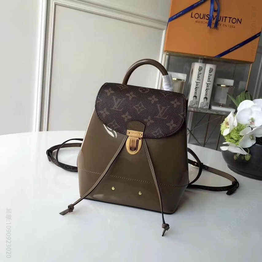 Louis Vuitton路易威登 LV漆光牛皮Hot Springs迷你双肩背包M54389