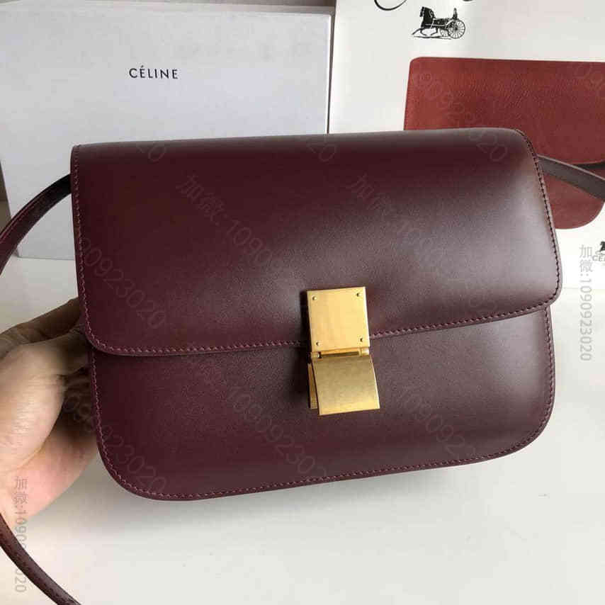 CELINE 赛琳全新升级classic box 酒红色水晶皮金扣