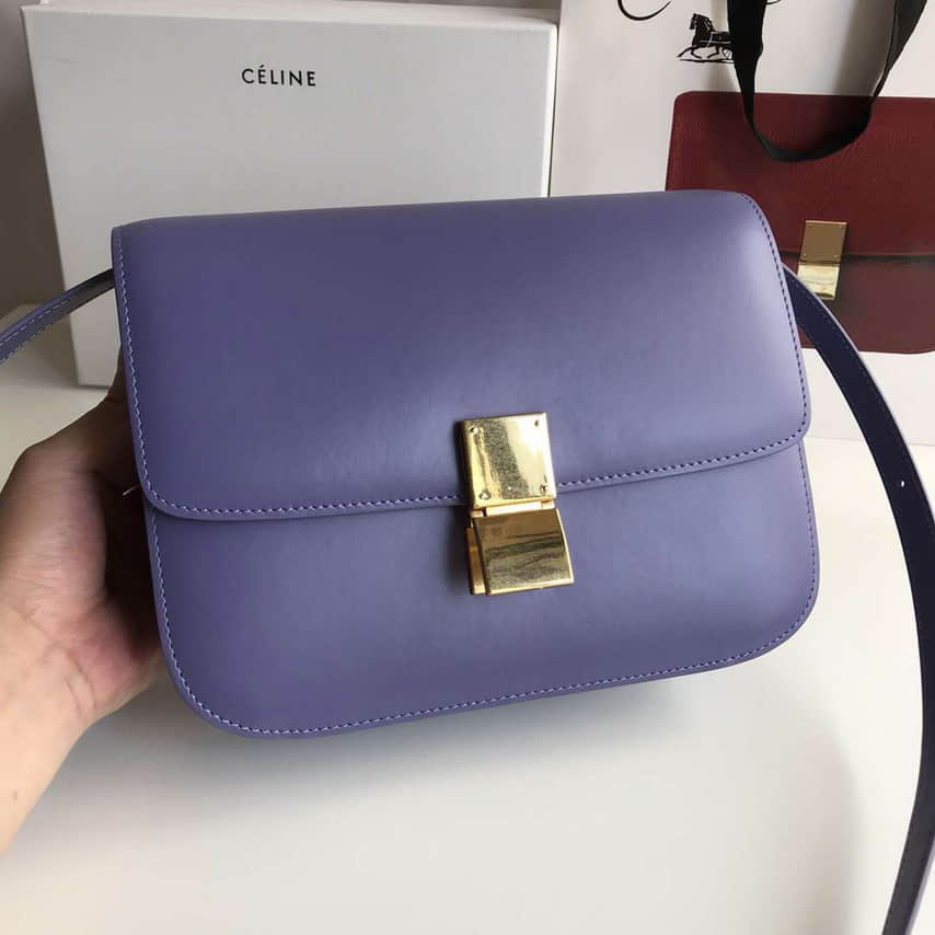 CELINE 赛琳全新升级classic box 紫色手搓纹金扣