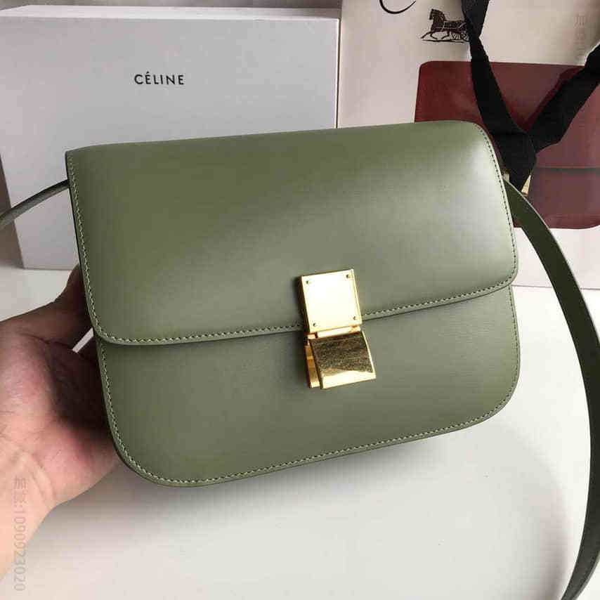 CELINE 赛琳全新升级classic box 柳林绿手搓纹金扣