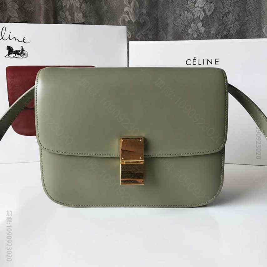 C64155_赛琳单肩女包 CELINE 赛琳全新升级classic box 椰林绿手搓纹金扣