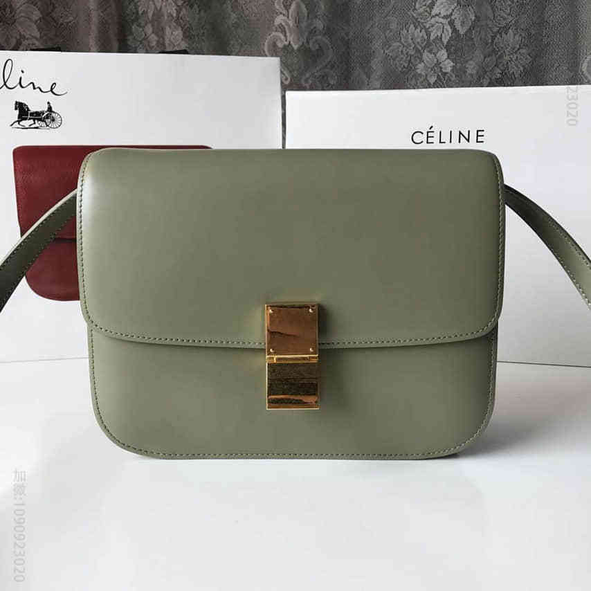 高仿赛琳单肩女包 赛琳单肩女包 CELINE 赛琳全新升级classic box 椰林绿手搓纹金扣 