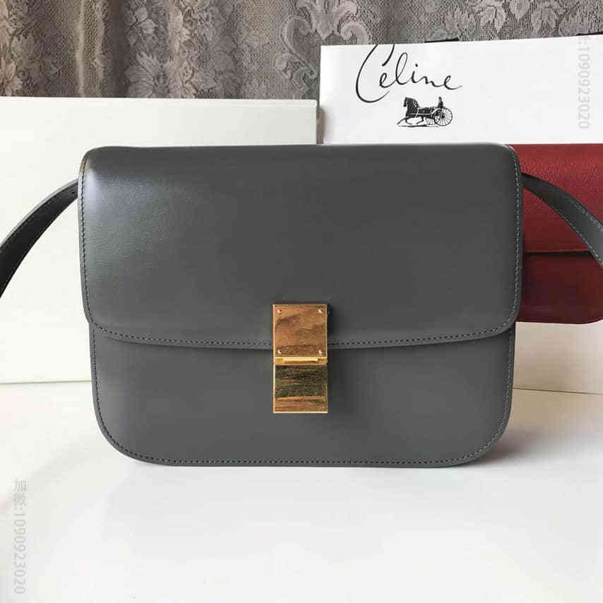 原版赛琳单肩女包 赛琳单肩女包 CELINE 赛琳全新升级classic box 橡木灰手搓纹金扣 