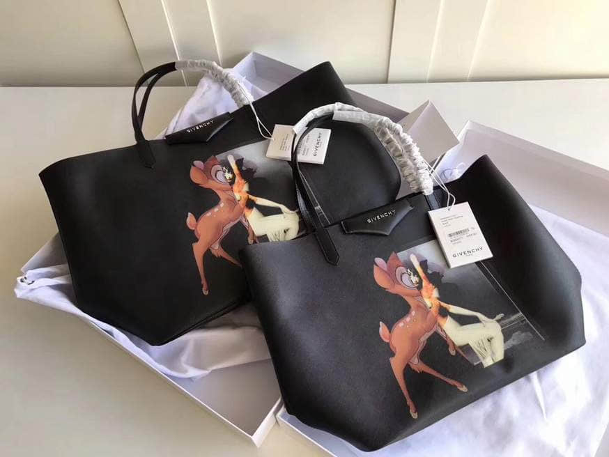 高仿纪梵希女士购物袋 纪梵希女士购物袋 2017秋冬款 Givenchy Bambi黑色小鹿购物袋 