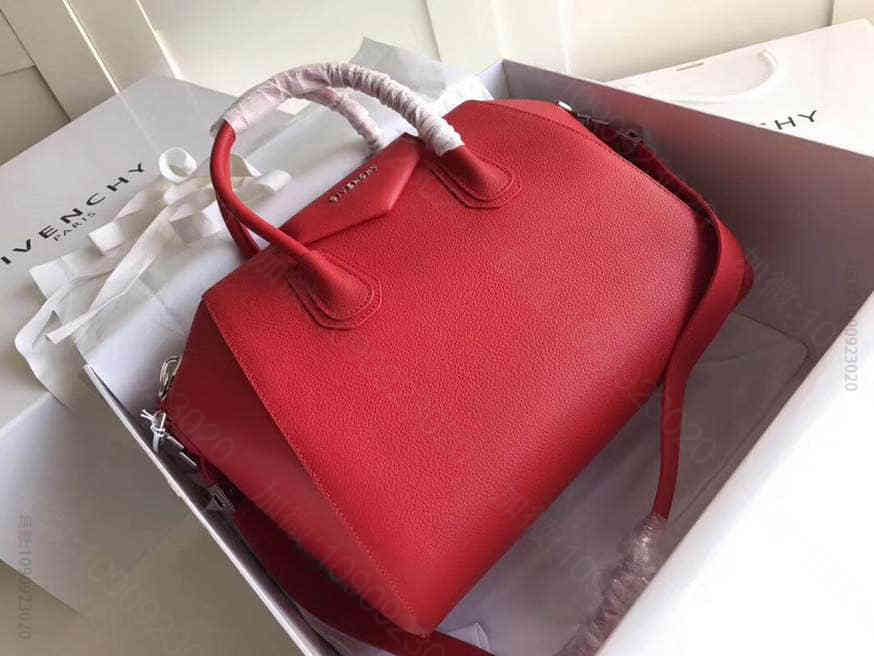 GIVENCHY经典款Antigona tote山羊皮白线大号手提女包 红色