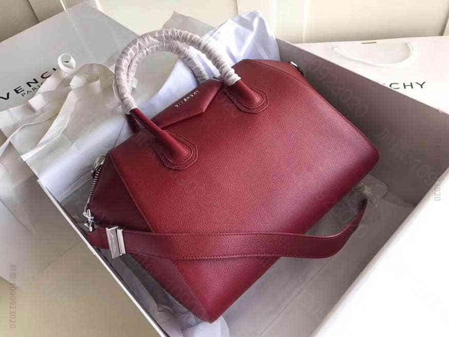 GIVENCHY经典款Antigona tote山羊皮白线大号手提女包 酒红