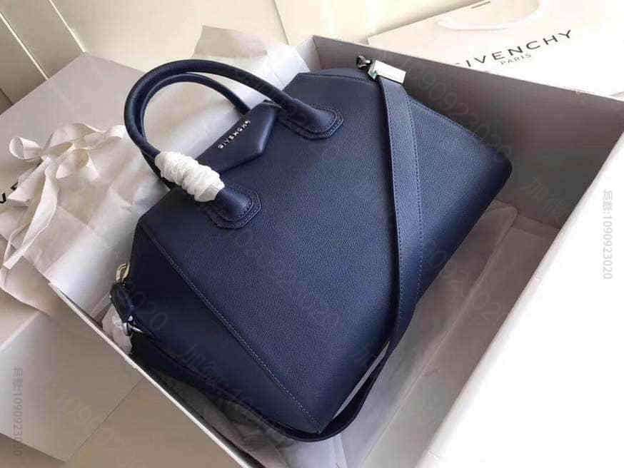 原单GIVENCHY Antigona tote山羊皮白线大号手提女包 蓝色