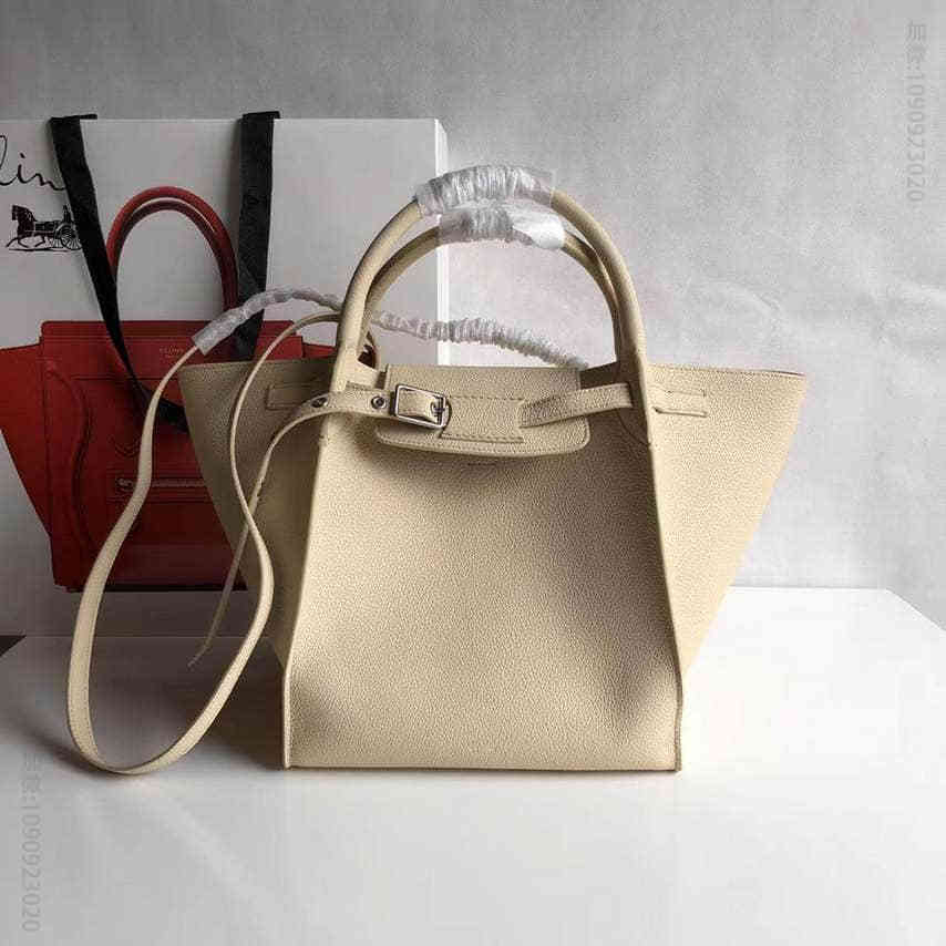 Celine赛琳big bag马伊琍同款 奶油黄荔枝纹小牛皮中号搭扣手提包